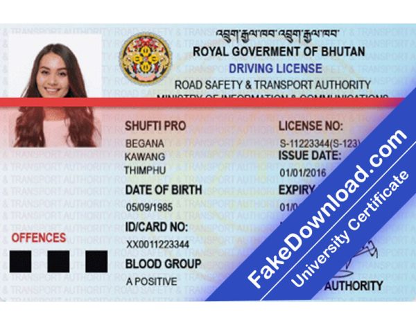 Bhutan Driver License (psd)