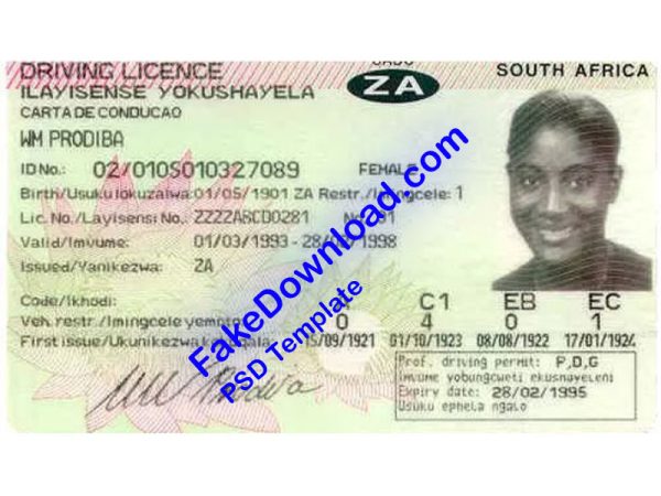 South Africa Driver License (psd)