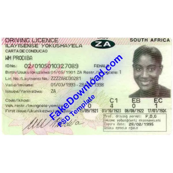 South Africa Driver License (psd)