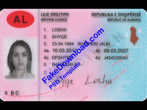 Albania Driver License (psd)