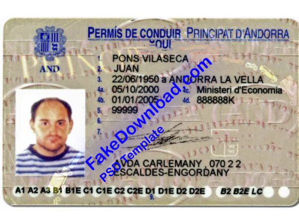 Andorra national id card (psd)