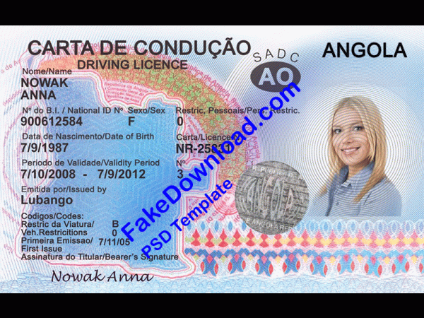 Angola Driver License (psd)