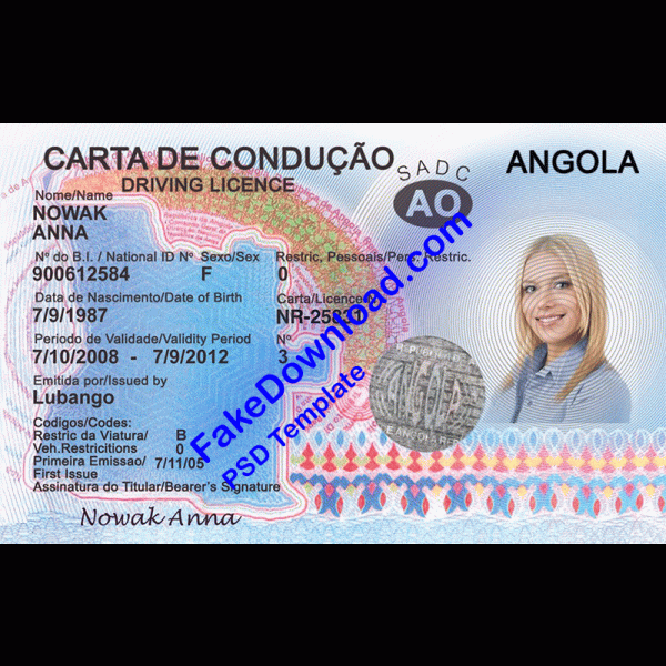 Angola Driver License (psd)
