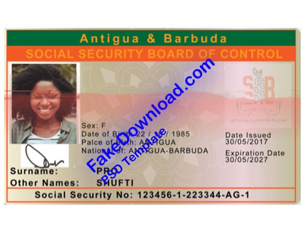 Antigua and Barbuda national id card (psd)