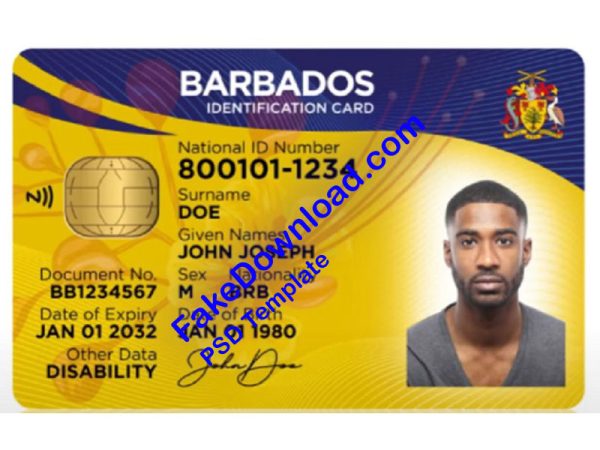 Barbados national id card (psd)