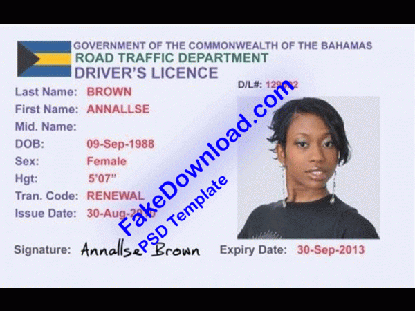 Bahamas Driver License (psd)