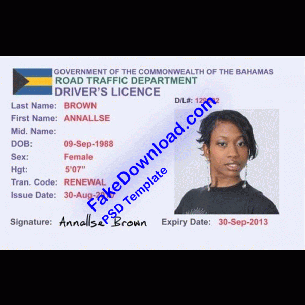 Bahamas Driver License (psd)