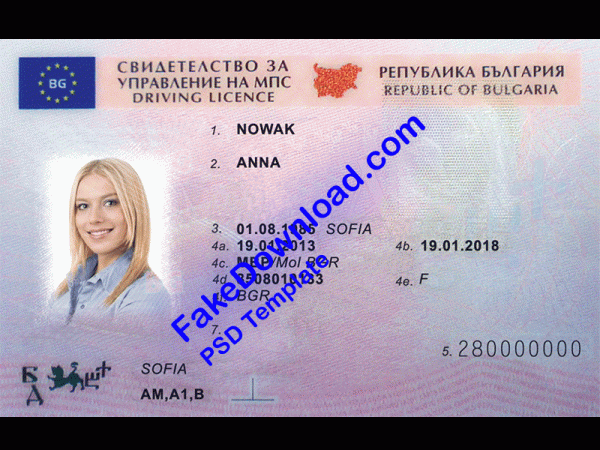 Bulgaria Driver License (psd)