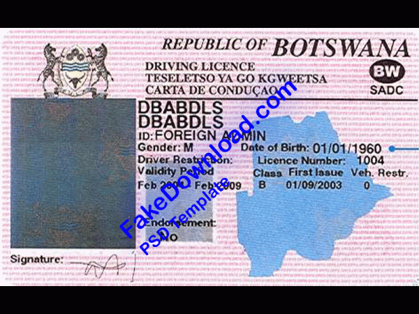 Botswana Driver License (psd)