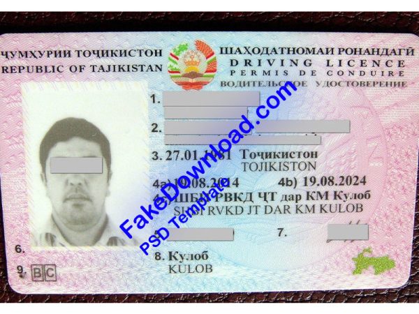 Tajikistan Driver License (psd)