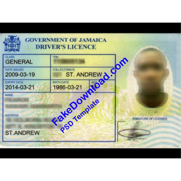 Jamaica Driver License (psd)