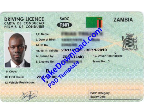 Zambia Driver License (psd)