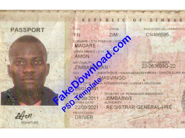 Zimbabwe Passport (psd)