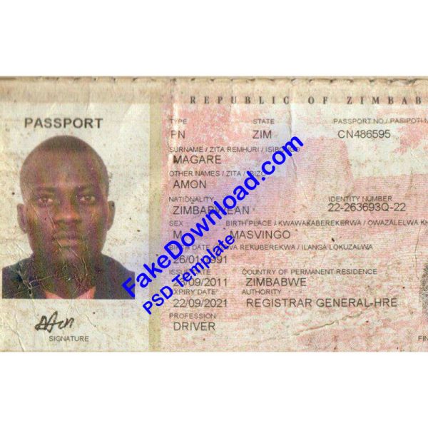 Zimbabwe Passport (psd)