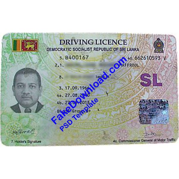 Sri Lanka Driver License (psd)