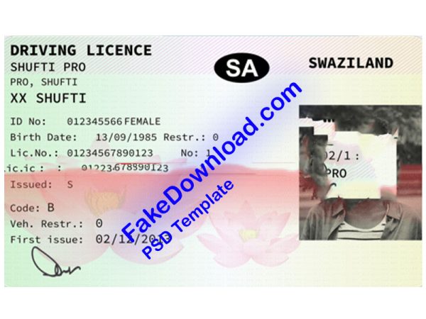 Swaziland Driver License (psd)