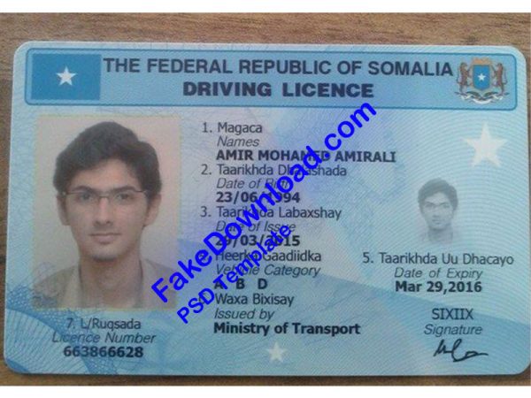 Somalia Driver License (psd)