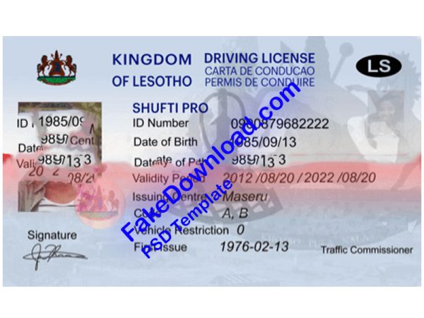 Lesotho Driver License (psd)