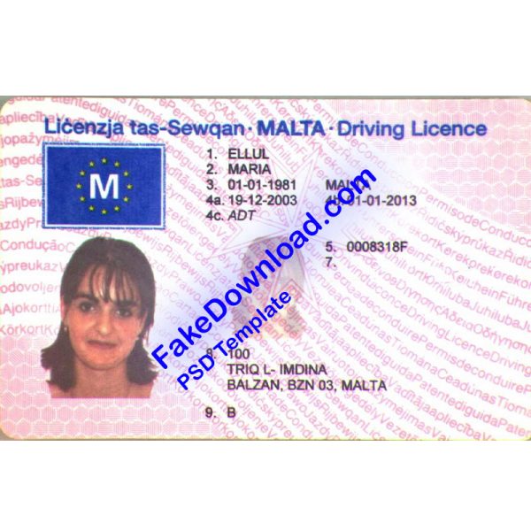 Malta Driver License (psd)