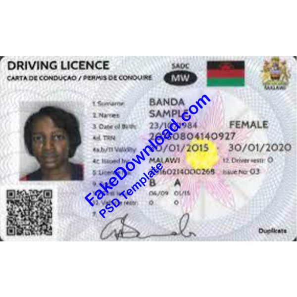 Malawi Driver License (psd)