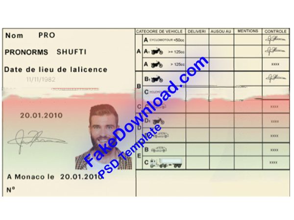 Monaco Driver License (psd)
