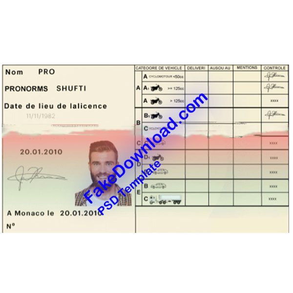 Monaco Driver License (psd)