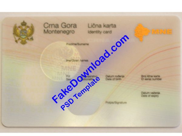 Montenegro national id card (psd)