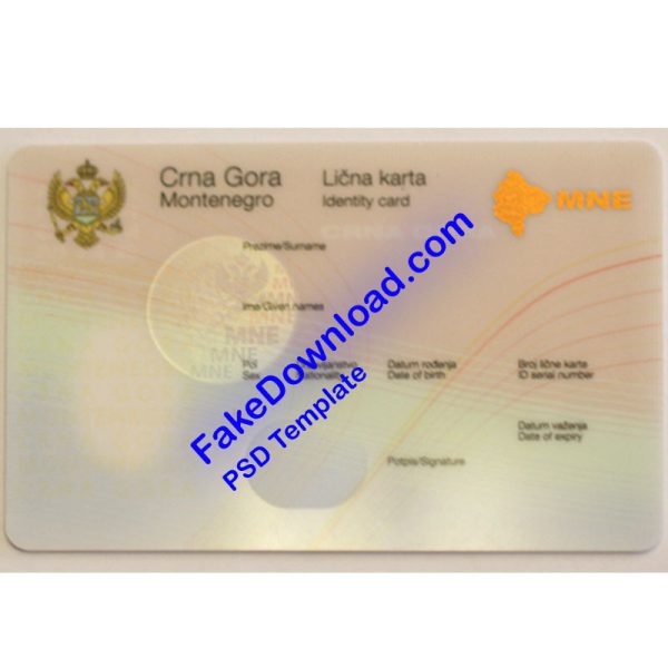 Montenegro national id card (psd)
