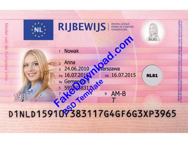 Netherlands Driver License (psd)