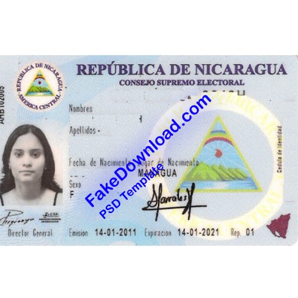 Nicaragua national id card (psd)