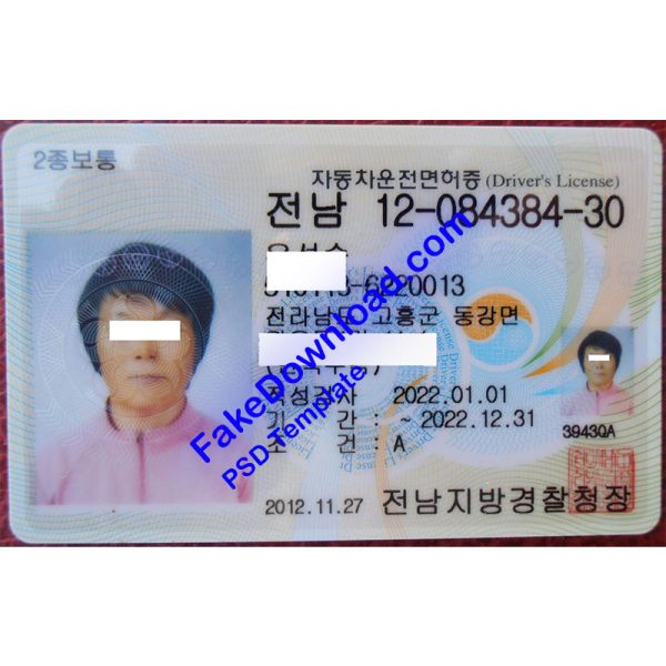 South Korea Driver License (psd)