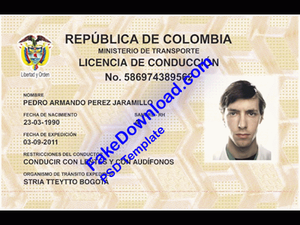 Colombia Driver License (psd)