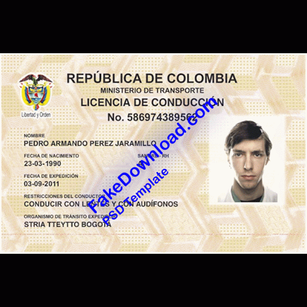 Colombia Driver License (psd)