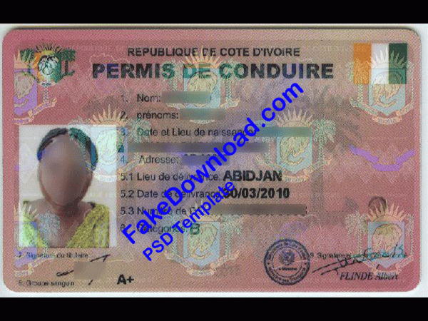 Côte d’Ivoire Driver License (psd)