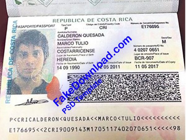 Costa Rica Passport (psd)