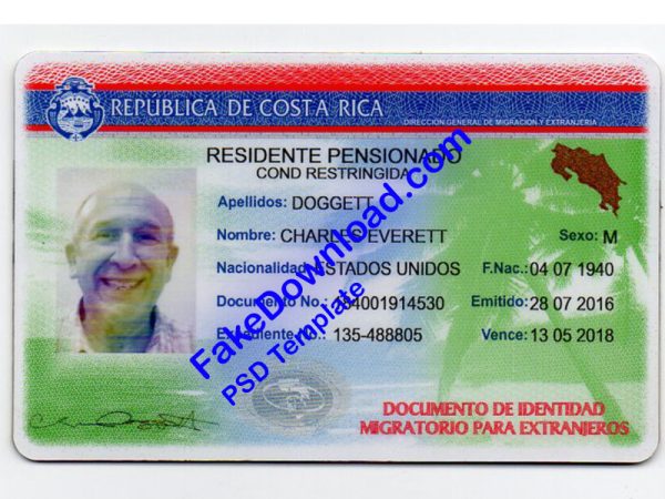 Costa Rica national id card (psd)